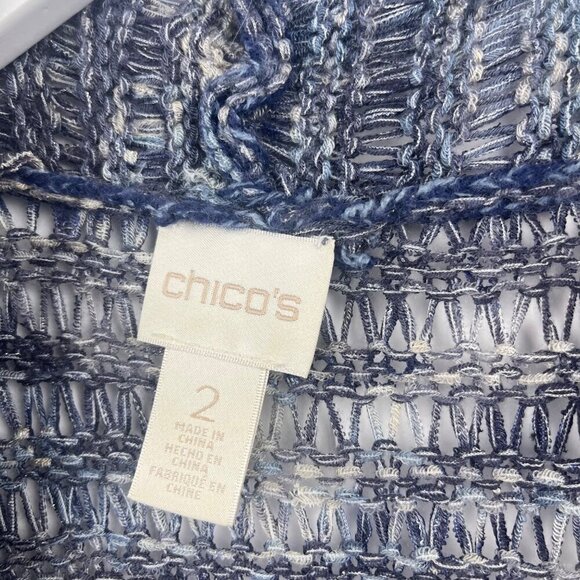 Chicos Blue Knitted Waterfall Duster Vest Size 2 Sleeveless Open Front - Picture 5 of 12